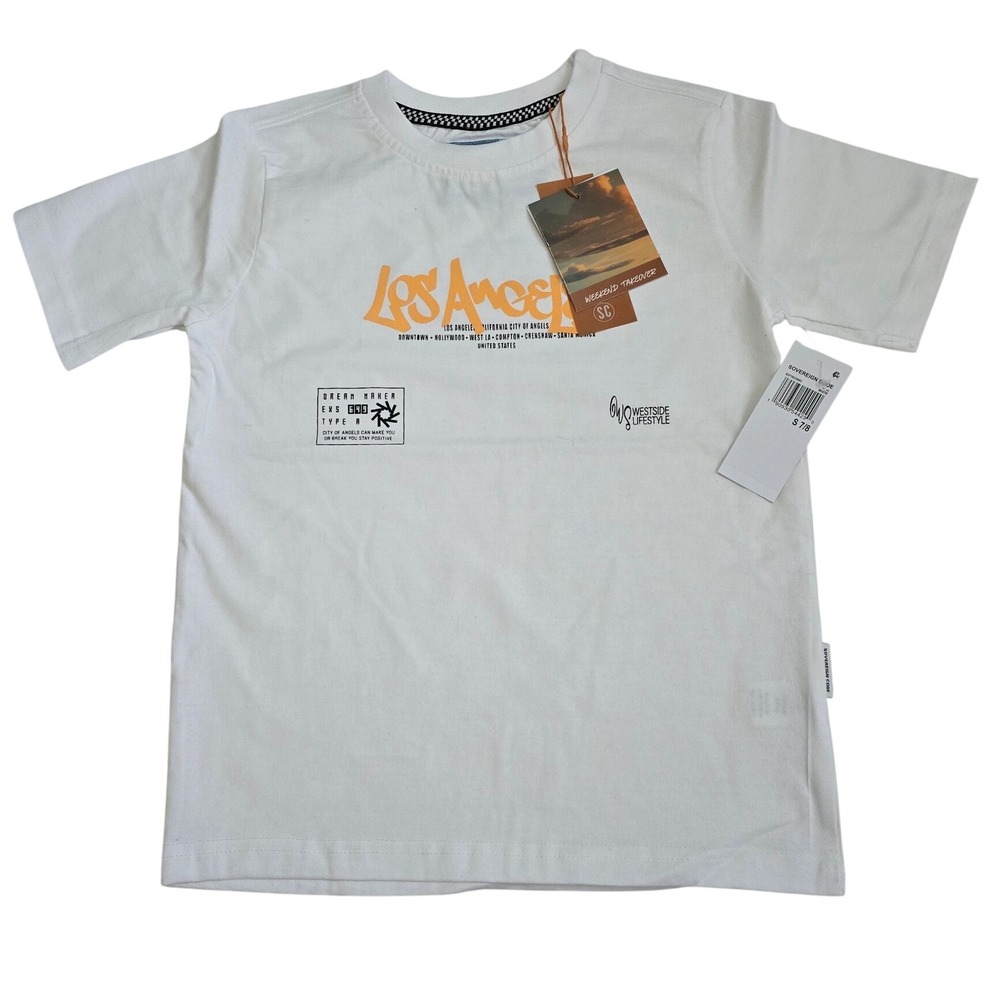 Sovereign Code Boys Los Angeles Graphic T-Shirt White Kingsley K3716 S 7/8 NWT